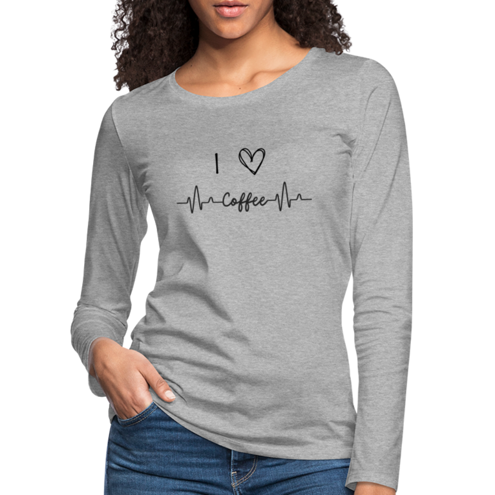 Frauen Premium Langarmshirt - I Love Coffee - Grau meliert