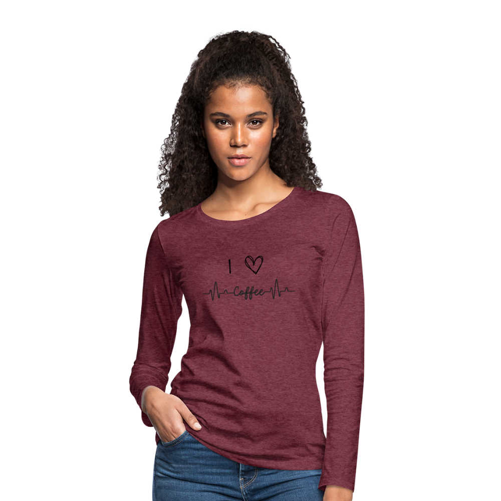 Frauen Premium Langarmshirt - I Love Coffee - Bordeauxrot meliert