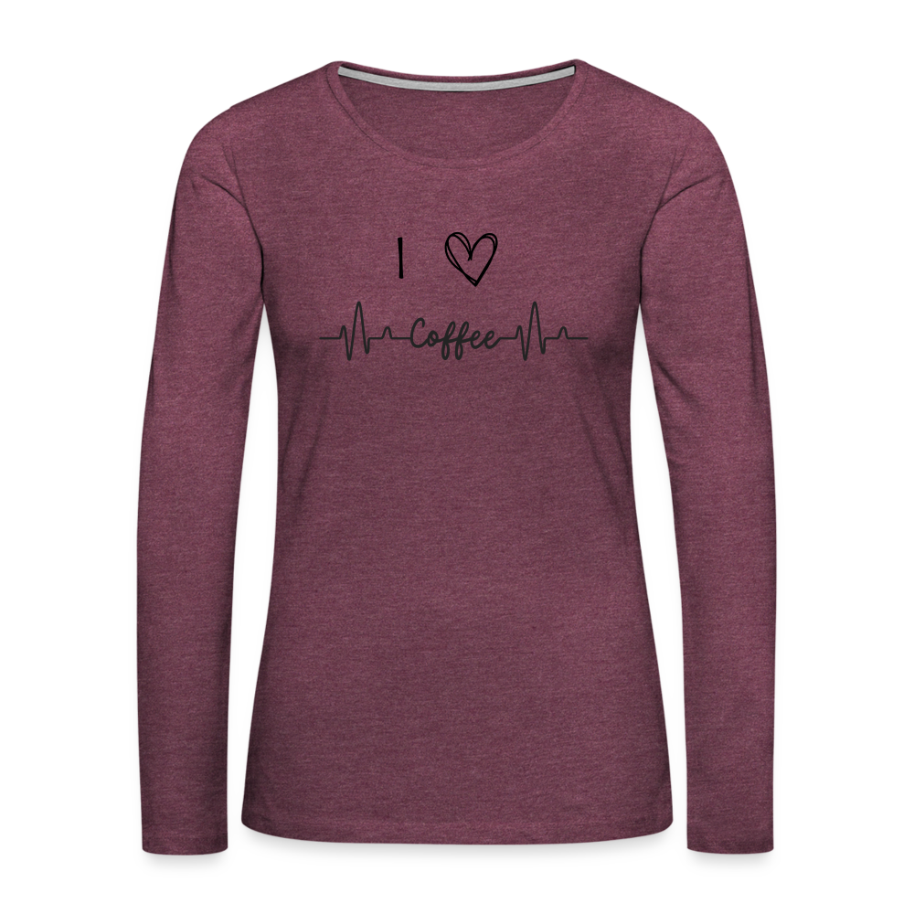 Frauen Premium Langarmshirt - I Love Coffee - Bordeauxrot meliert