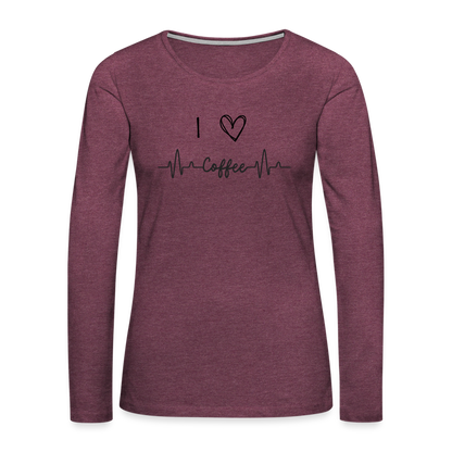 Frauen Premium Langarmshirt - I Love Coffee - Bordeauxrot meliert