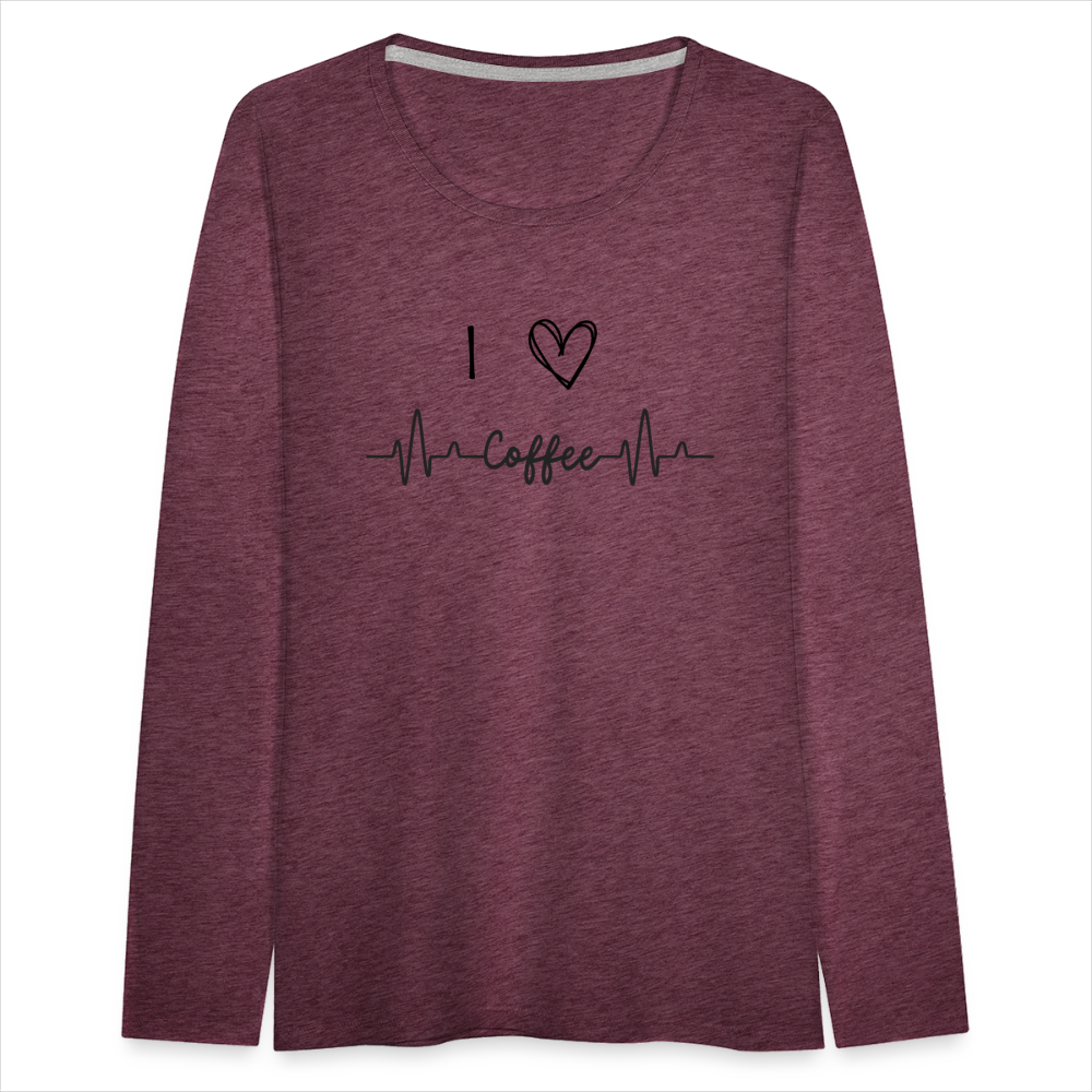 Frauen Premium Langarmshirt - I Love Coffee - Bordeauxrot meliert