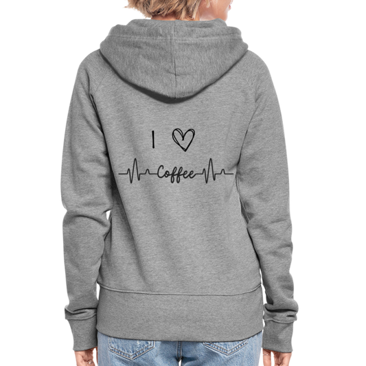 Frauen Premium Kapuzenjacke - I love Coffee - Grau meliert