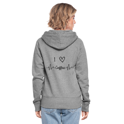 Frauen Premium Kapuzenjacke - I love Coffee - Grau meliert