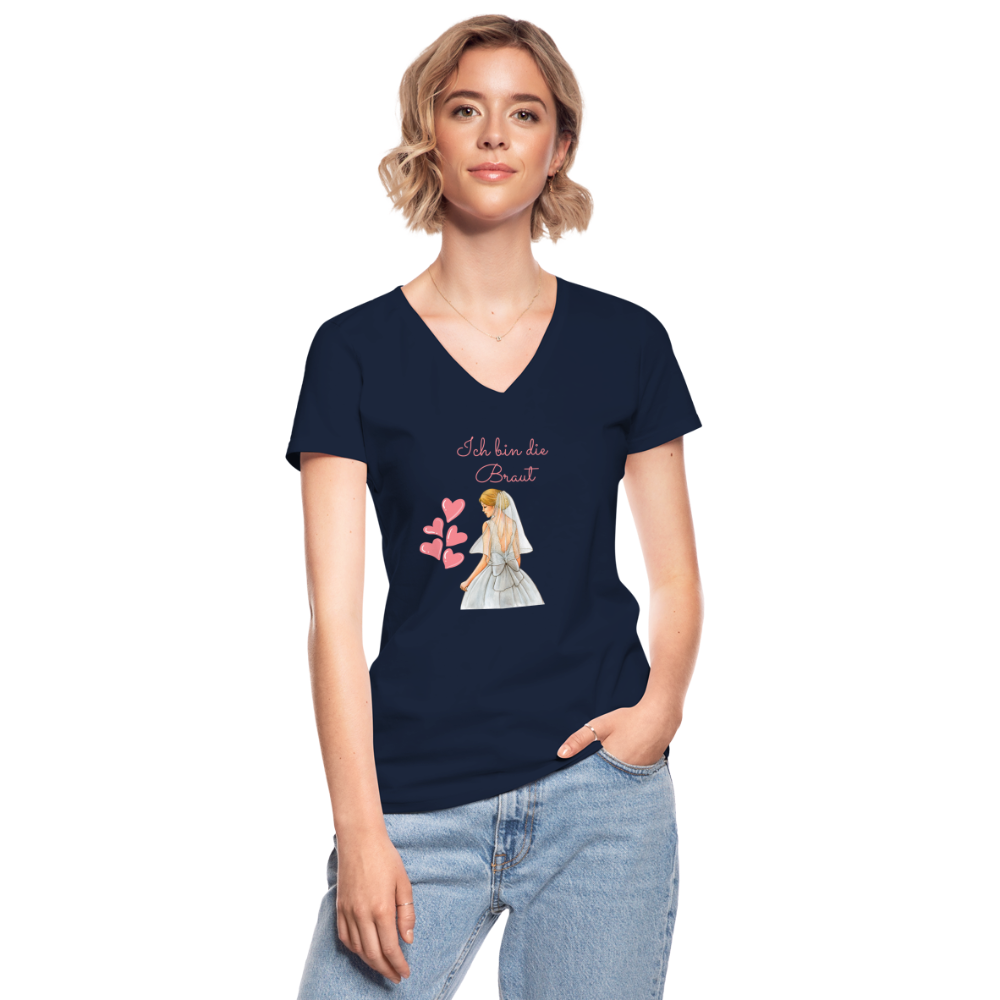 Klassisches Frauen-T-Shirt mit V-Ausschnitt - Ich bin die Braut - Navy