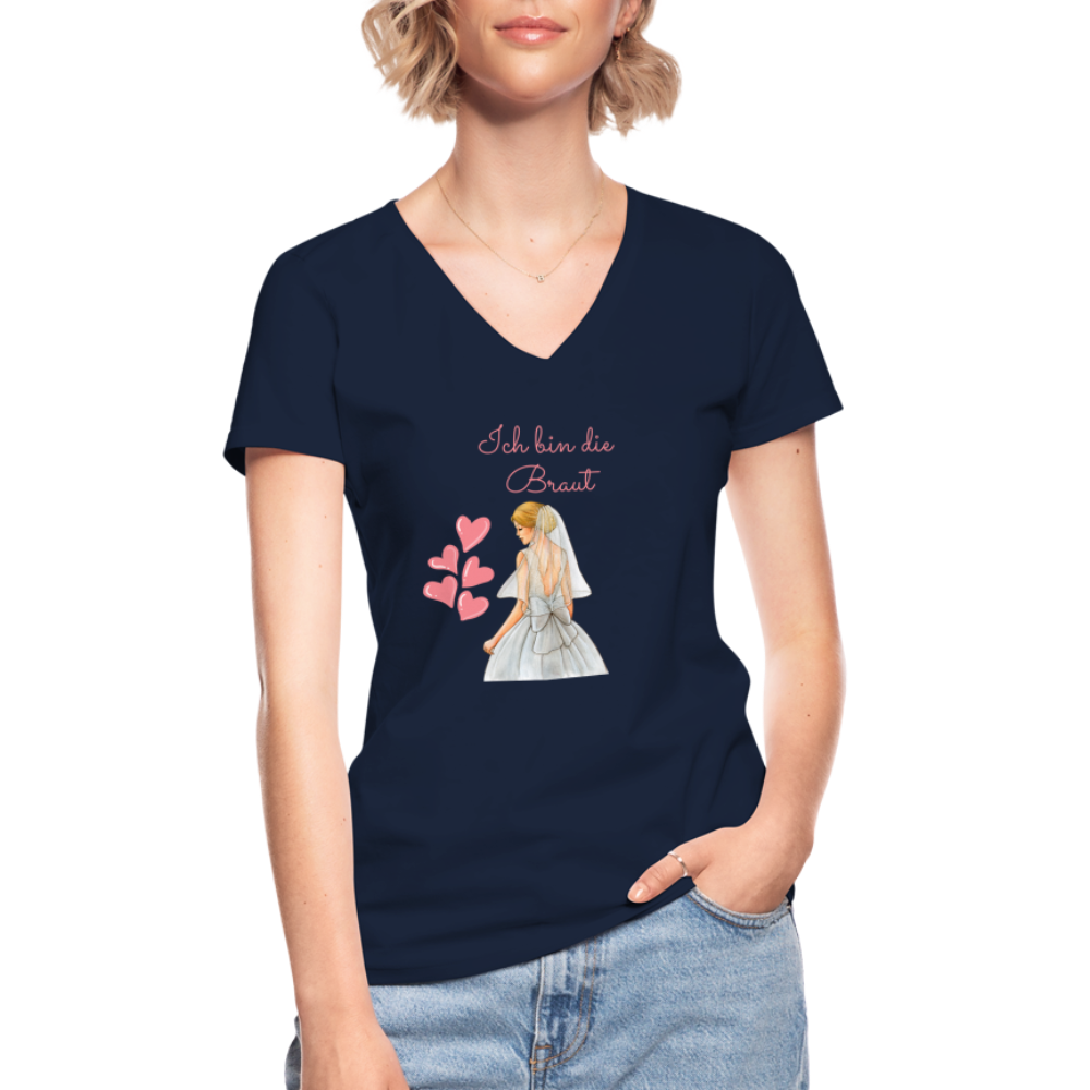 Klassisches Frauen-T-Shirt mit V-Ausschnitt - Ich bin die Braut - Navy