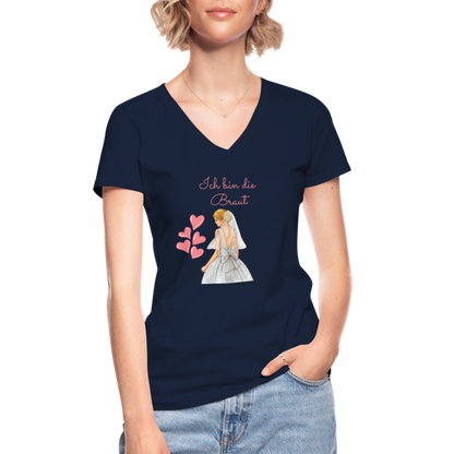 Klassisches Frauen-T-Shirt mit V-Ausschnitt - Ich bin die Braut - Navy