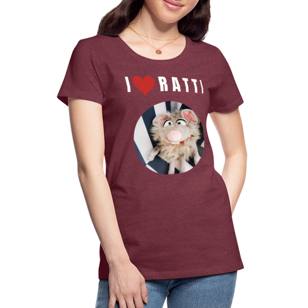 Frauen Premium T-Shirt - I love Ratti - Bordeauxrot meliert