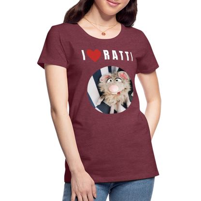 Frauen Premium T-Shirt - I love Ratti - Bordeauxrot meliert