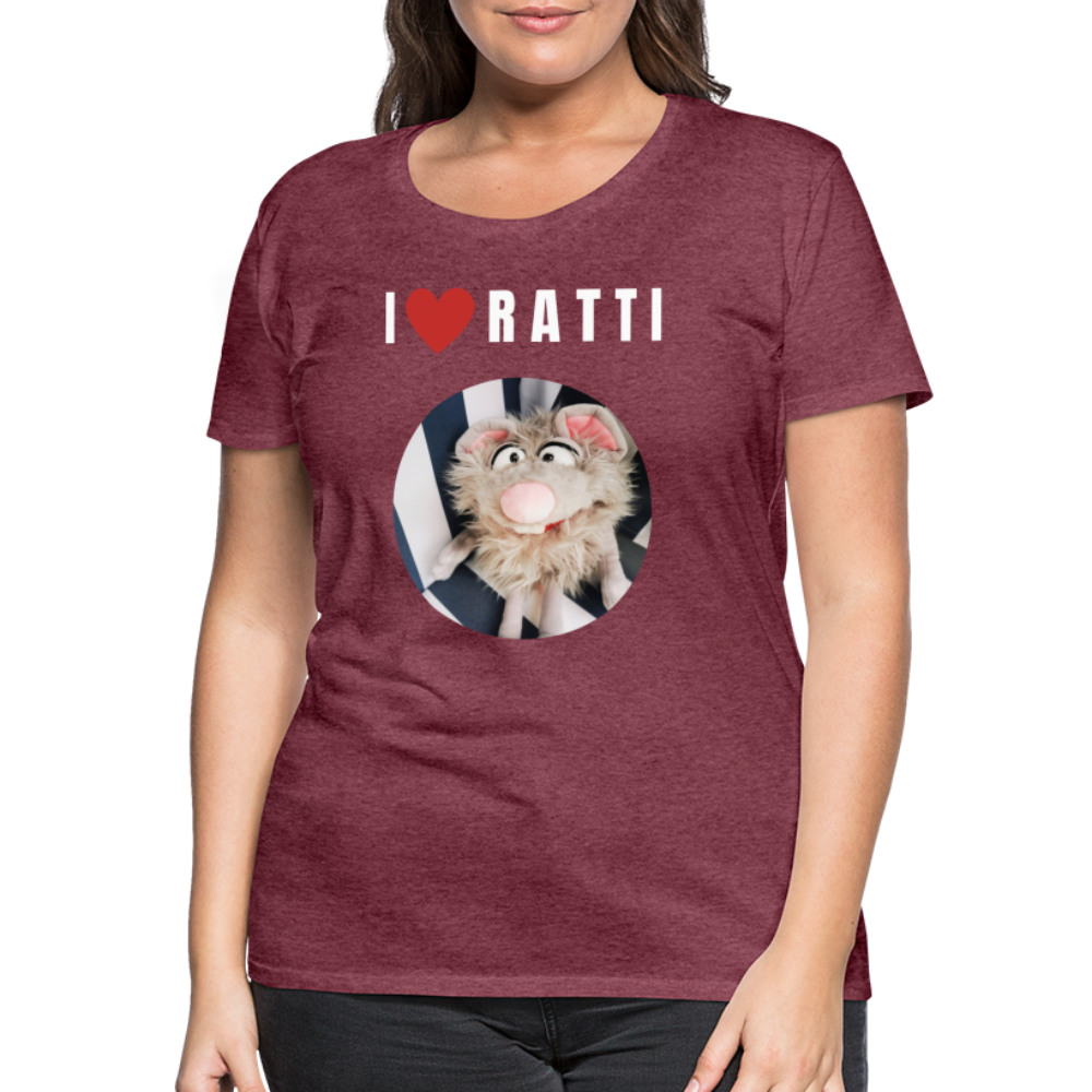 Frauen Premium T-Shirt - I love Ratti - Bordeauxrot meliert