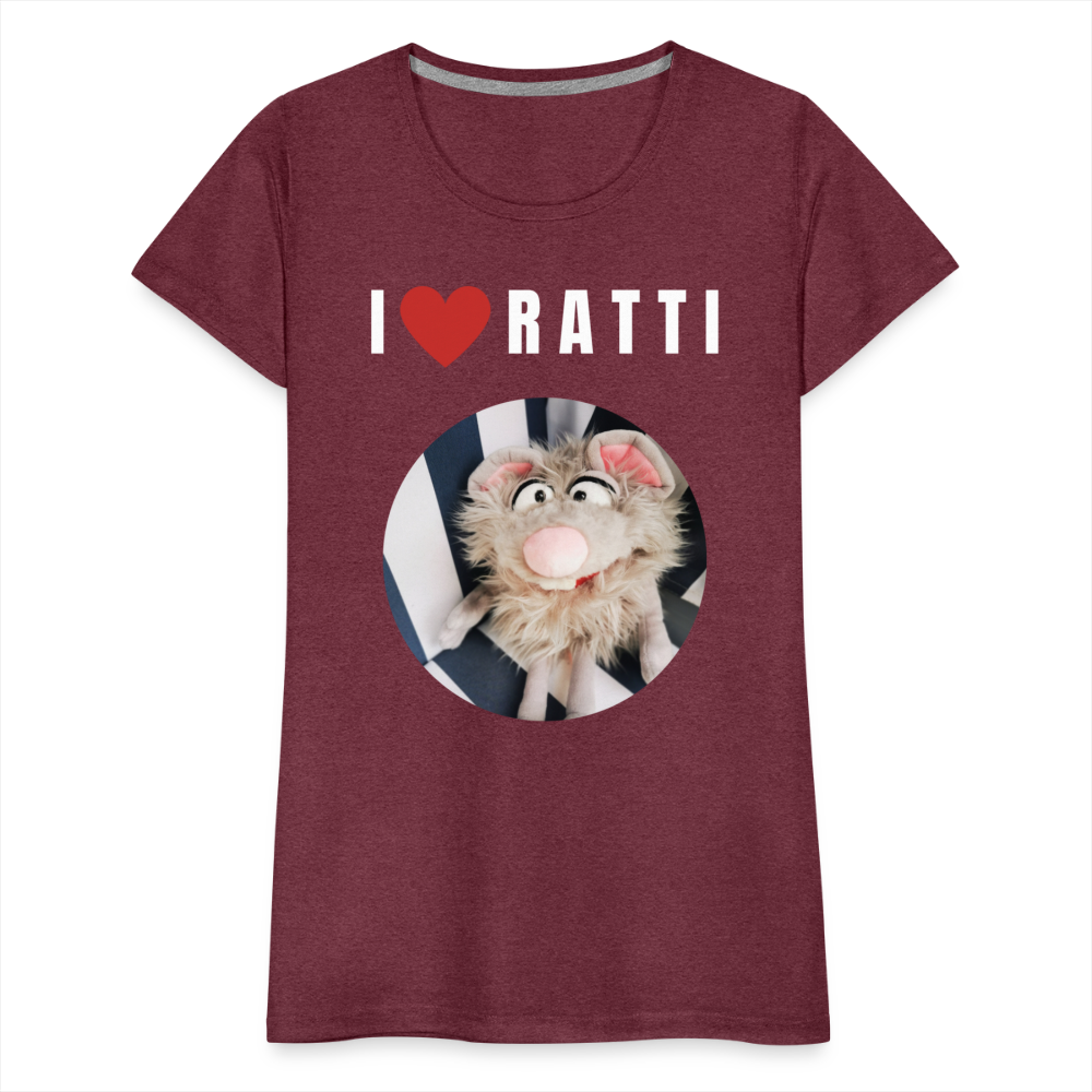 Frauen Premium T-Shirt - I love Ratti - Bordeauxrot meliert