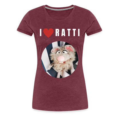 Frauen Premium T-Shirt - I love Ratti - Bordeauxrot meliert