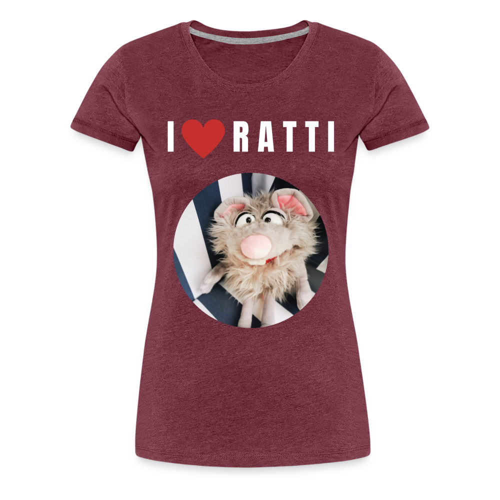 Frauen Premium T-Shirt - I love Ratti - Bordeauxrot meliert