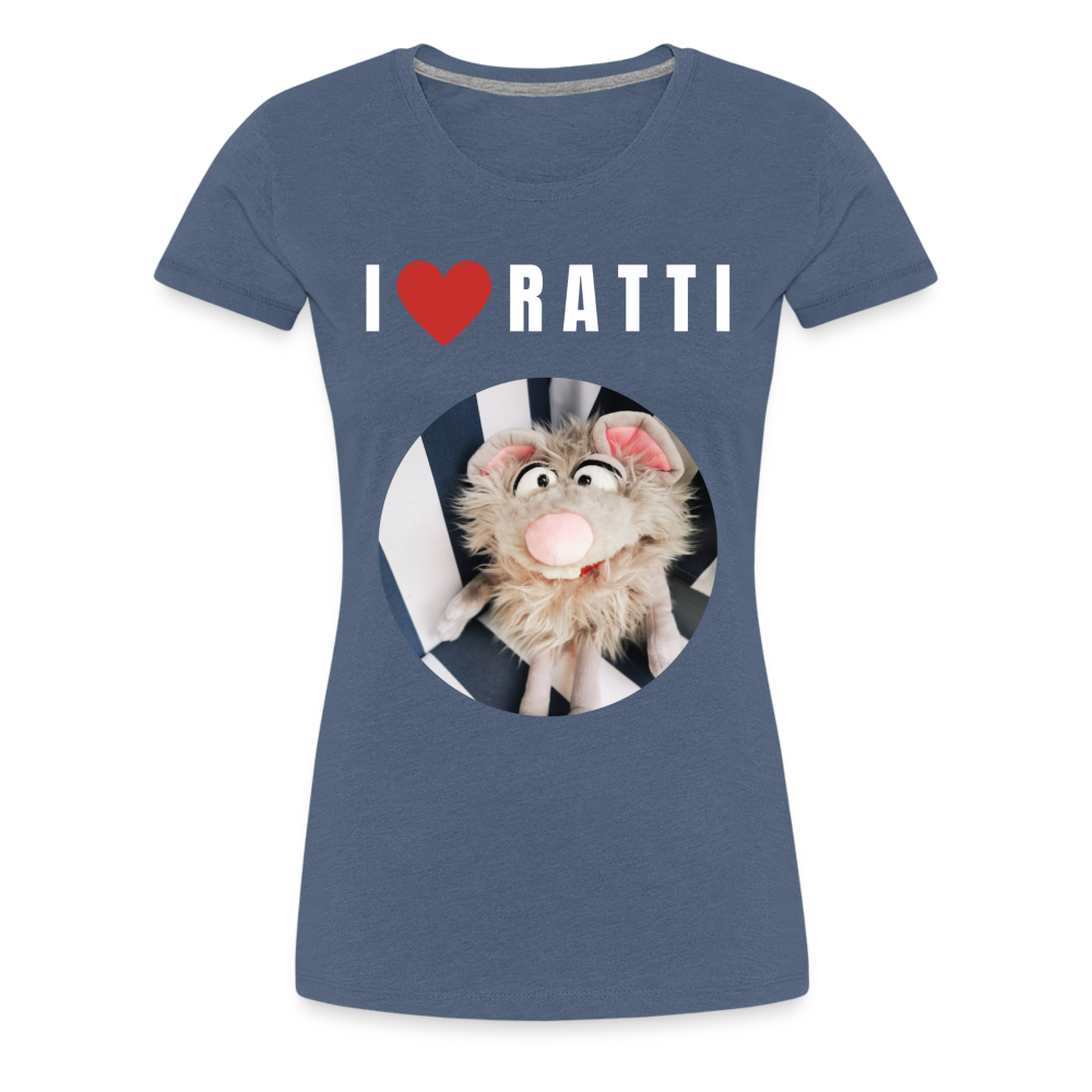 Frauen Premium T-Shirt - I love Ratti - Blau meliert