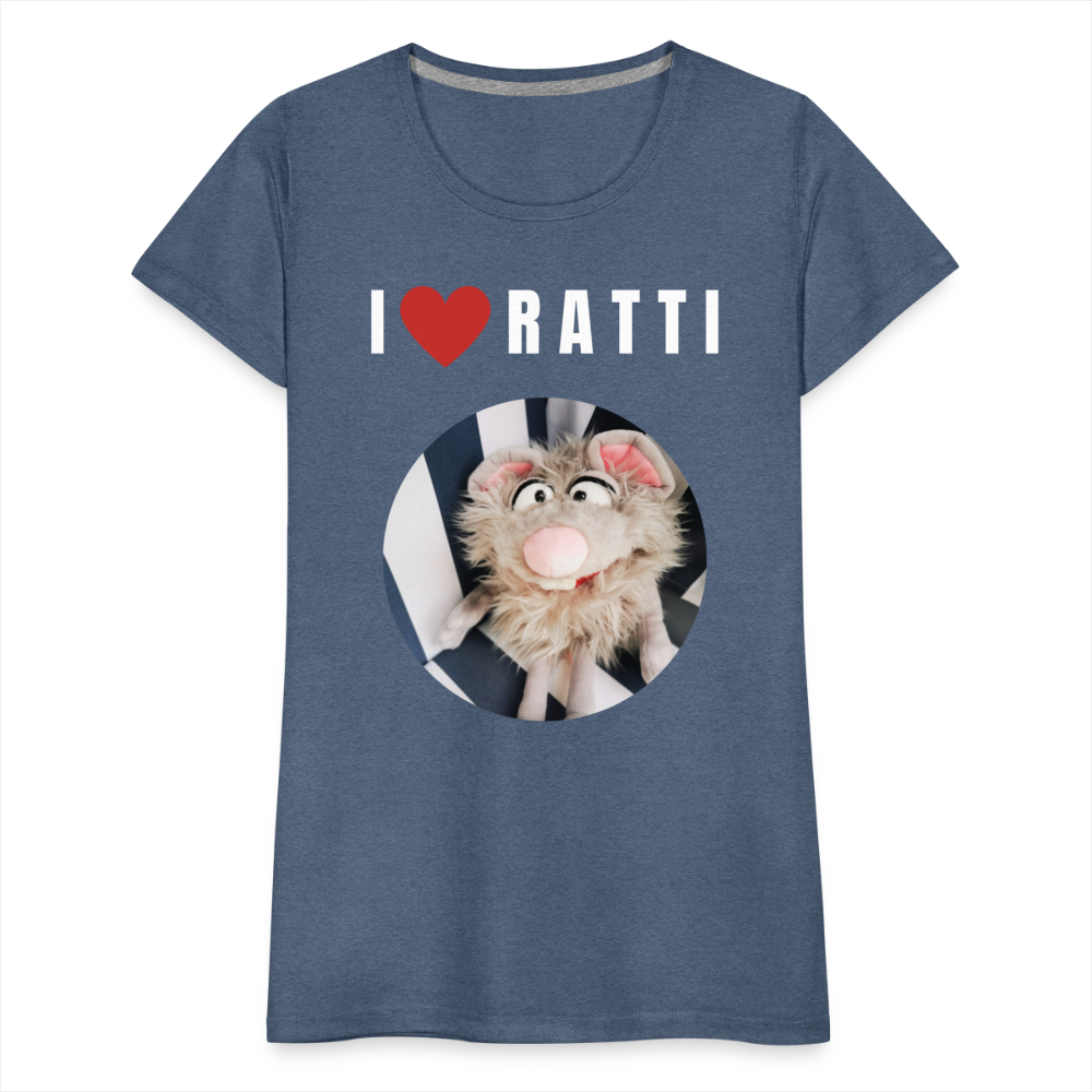 Frauen Premium T-Shirt - I love Ratti - Blau meliert