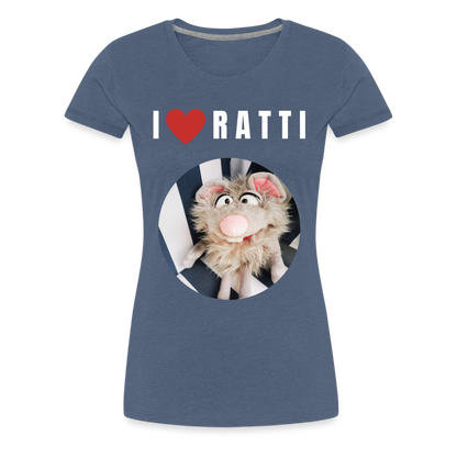 Frauen Premium T-Shirt - I love Ratti - Blau meliert