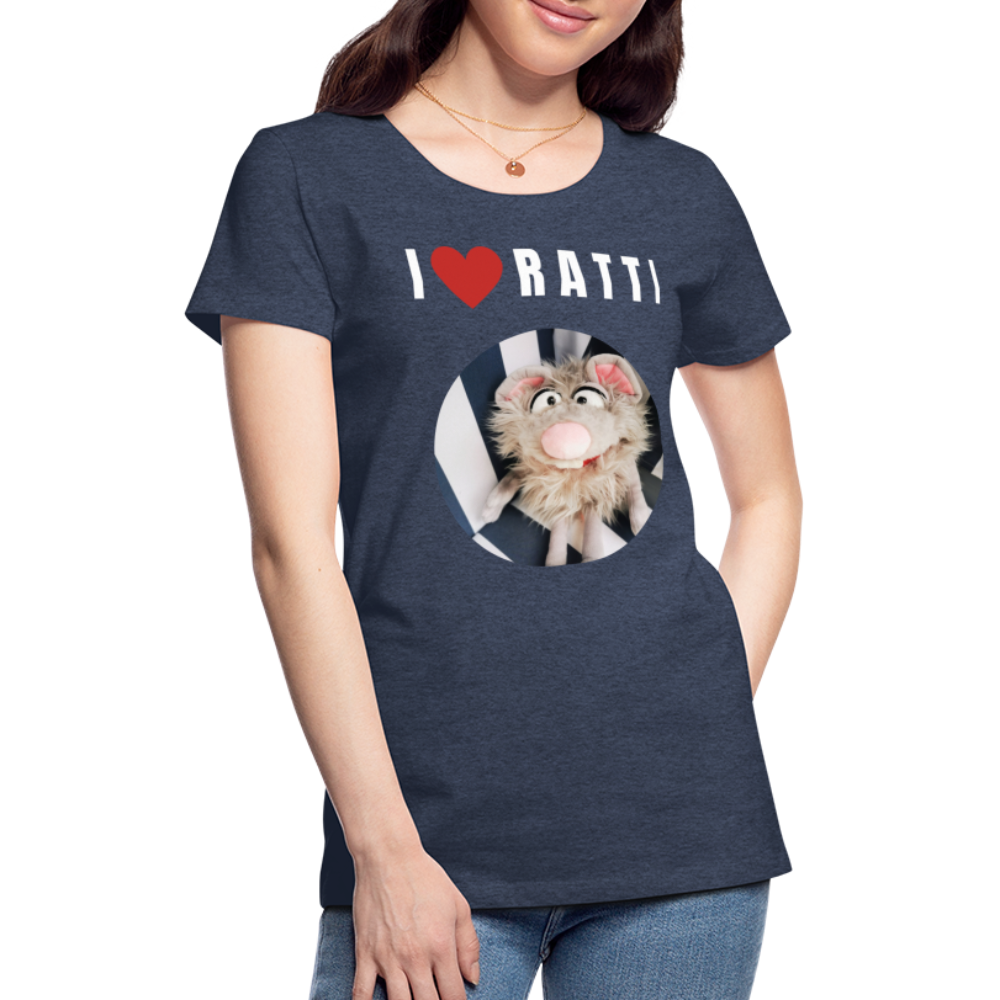 Frauen Premium T-Shirt - I love Ratti - Blau meliert