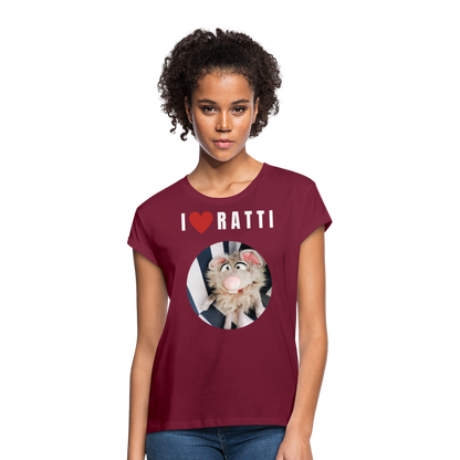 Frauen Oversize T-Shirt - I love Ratti - Bordeaux