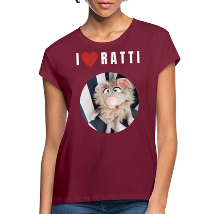 Frauen Oversize T-Shirt - I love Ratti - Bordeaux