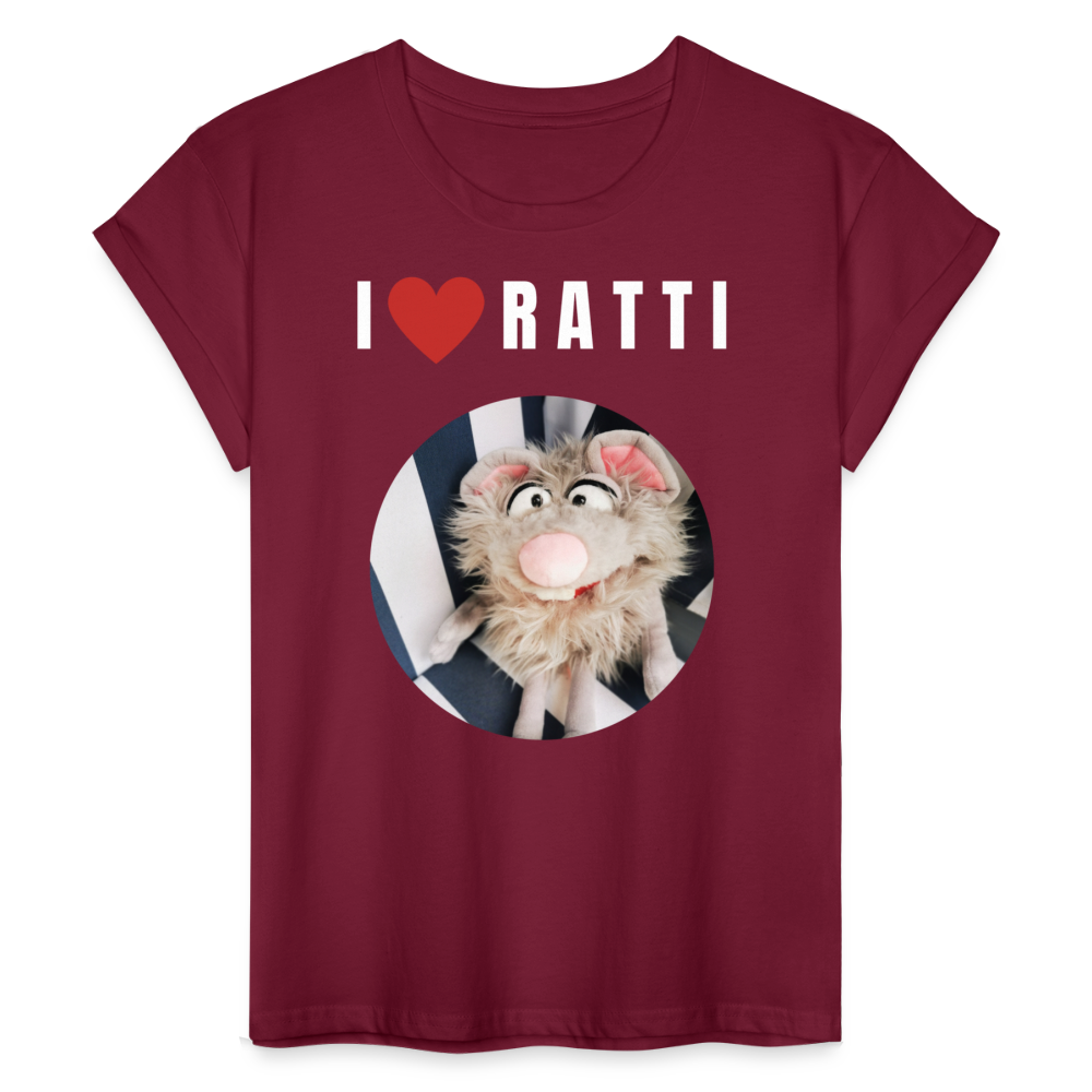 Frauen Oversize T-Shirt - I love Ratti - Bordeaux