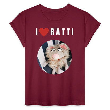 Frauen Oversize T-Shirt - I love Ratti - Bordeaux