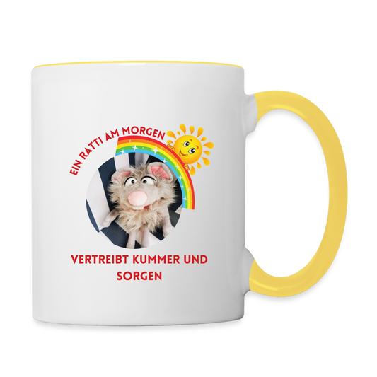 Tasse zweifarbig - Ein Ratti am Morgen - Weiß/Gelb