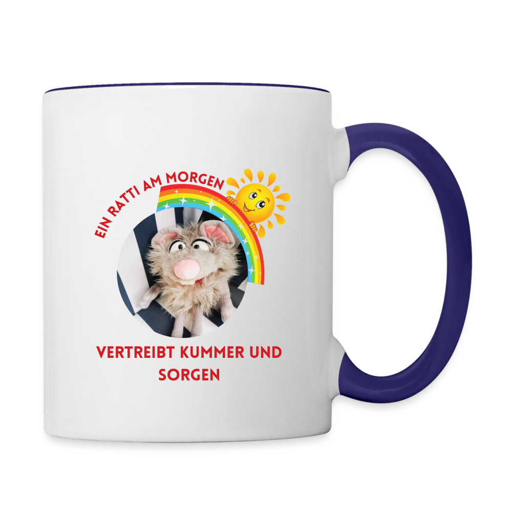 Tasse zweifarbig - Ein Ratti am Morgen - Weiß/Kobaltblau