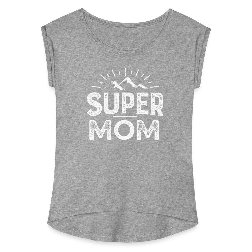 Frauen T-Shirt mit gerollten Ärmeln - Super Mom - Grau meliert