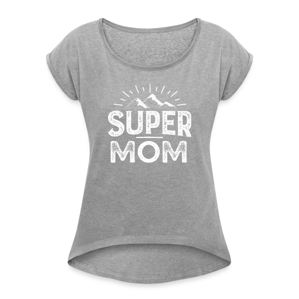 Frauen T-Shirt mit gerollten Ärmeln - Super Mom - Grau meliert