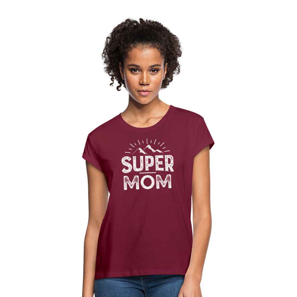 Frauen Oversize T-Shirt - Super Mom - Bordeaux