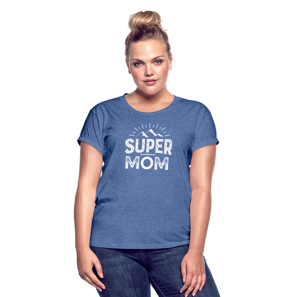 Frauen Oversize T-Shirt - Super Mom - Denim meliert