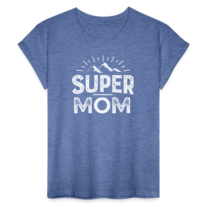 Frauen Oversize T-Shirt - Super Mom - Denim meliert