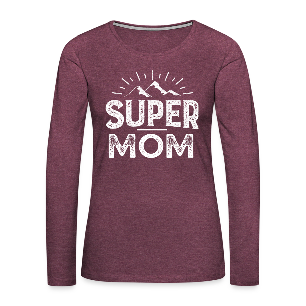 Frauen Premium Langarmshirt - Super Mom - Bordeauxrot meliert