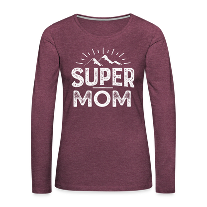 Frauen Premium Langarmshirt - Super Mom - Bordeauxrot meliert