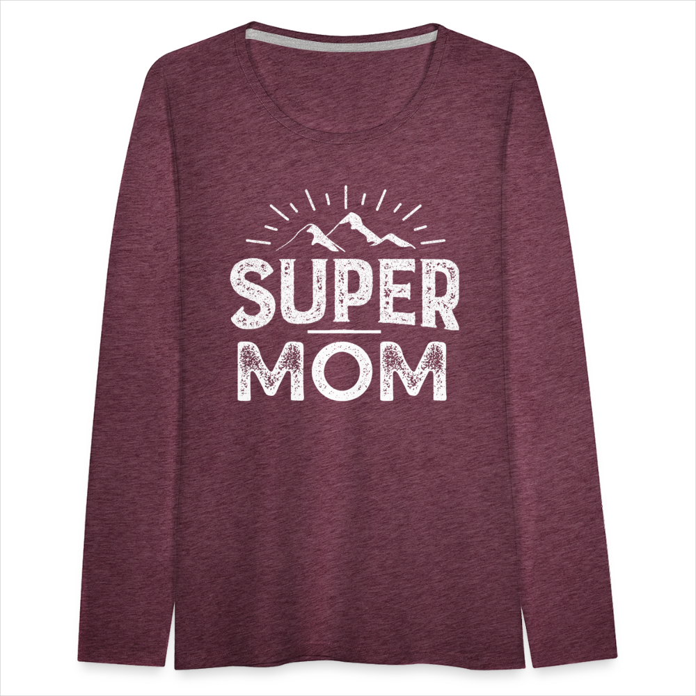 Frauen Premium Langarmshirt - Super Mom - Bordeauxrot meliert