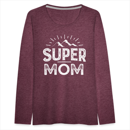 Frauen Premium Langarmshirt - Super Mom - Bordeauxrot meliert