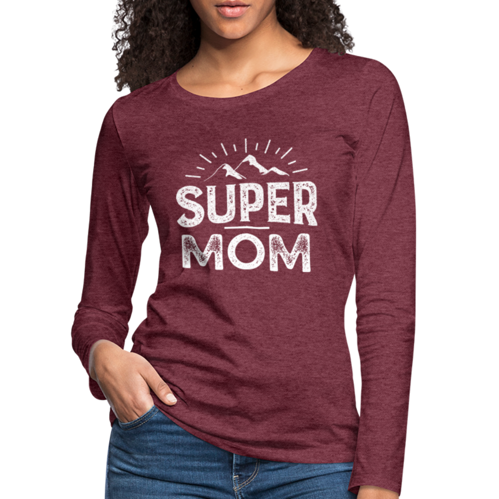 Frauen Premium Langarmshirt - Super Mom - Bordeauxrot meliert