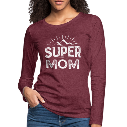 Frauen Premium Langarmshirt - Super Mom - Bordeauxrot meliert