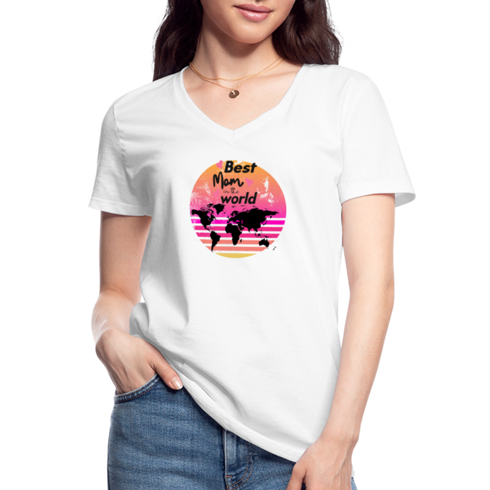 Klassisches Frauen-T-Shirt mit V-Ausschnitt - Best Mom in the world - weiß