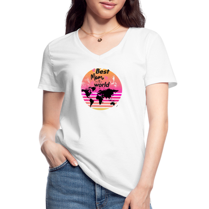 Klassisches Frauen-T-Shirt mit V-Ausschnitt - Best Mom in the world - weiß