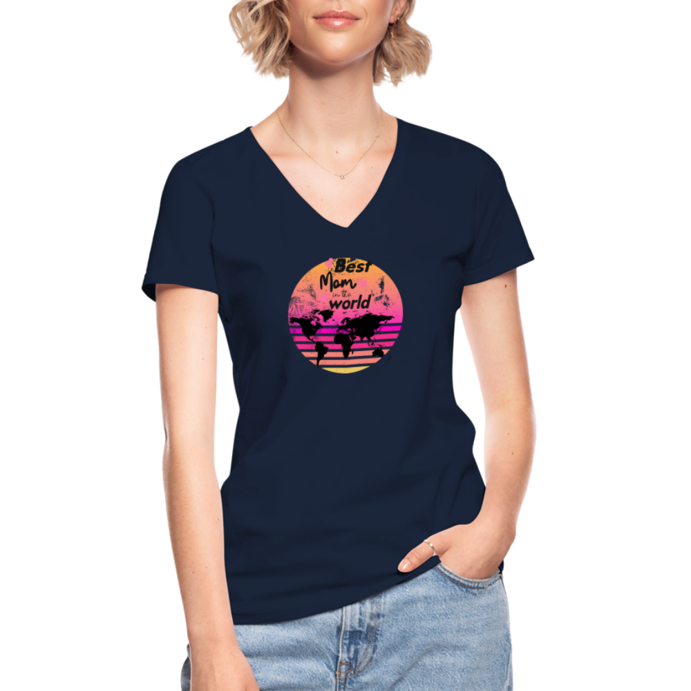 Klassisches Frauen-T-Shirt mit V-Ausschnitt - Best Mom in the world - Navy