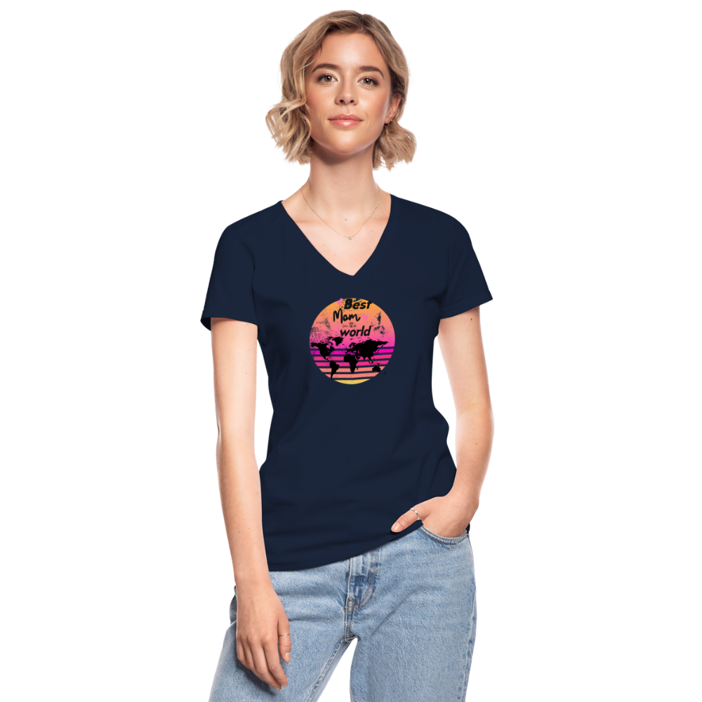 Klassisches Frauen-T-Shirt mit V-Ausschnitt - Best Mom in the world - Navy