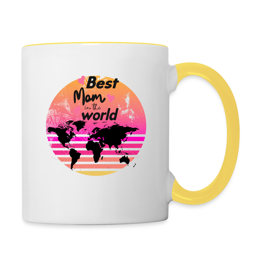 Tasse zweifarbig - Best Mom in the world - Weiß/Gelb