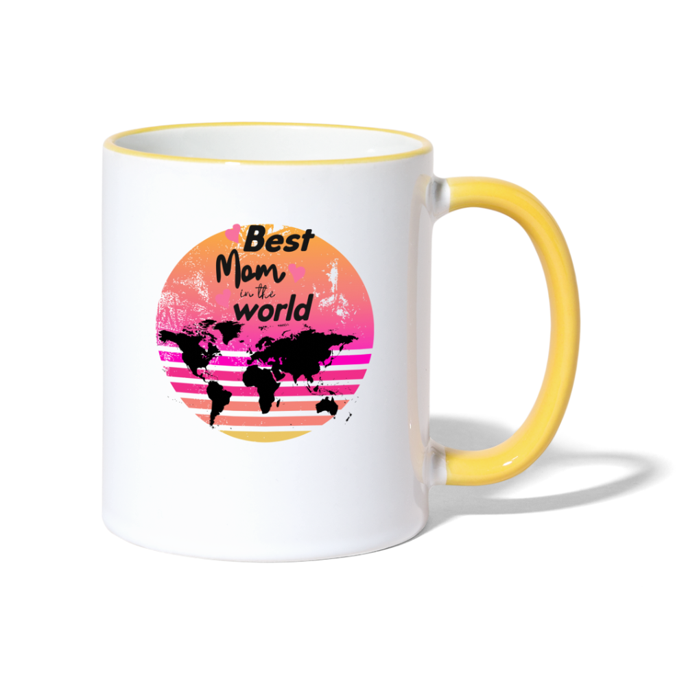 Tasse zweifarbig - Best Mom in the world - Weiß/Gelb