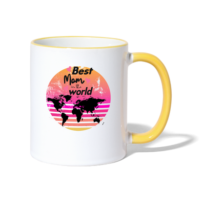 Tasse zweifarbig - Best Mom in the world - Weiß/Gelb