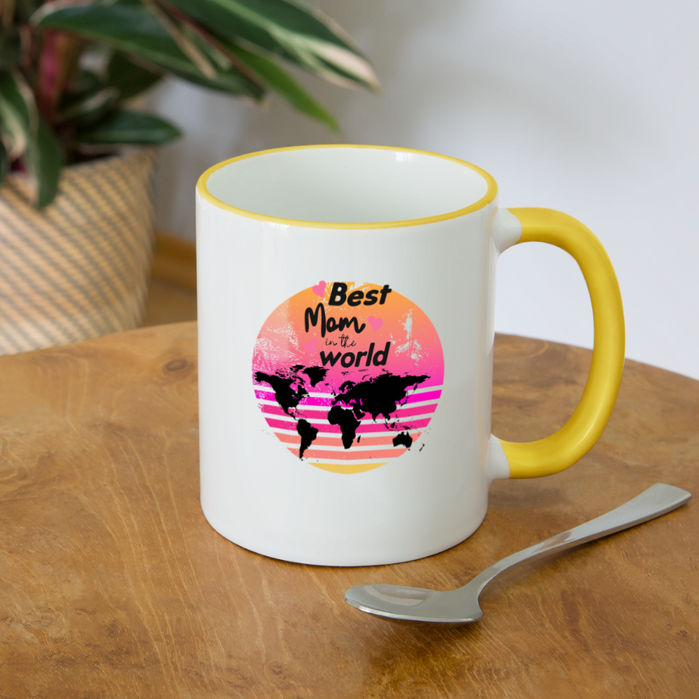 Tasse zweifarbig - Best Mom in the world - Weiß/Gelb