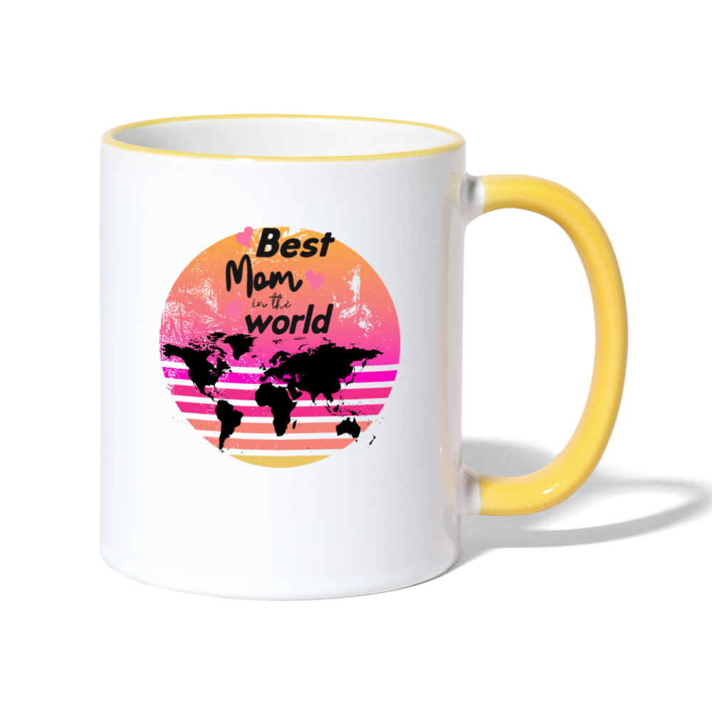 Tasse zweifarbig - Best Mom in the world - Weiß/Gelb