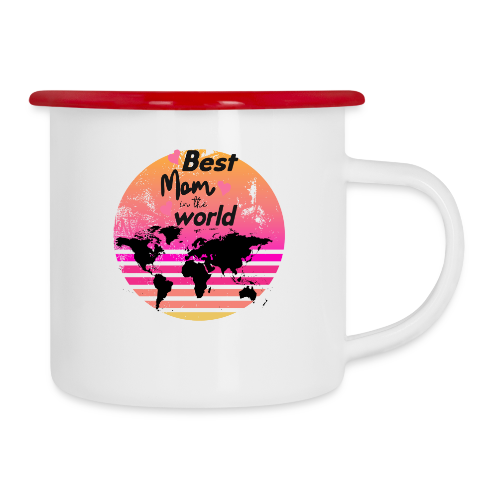 Emaille-Tasse - Best Mom in the world - Weiß/Rot