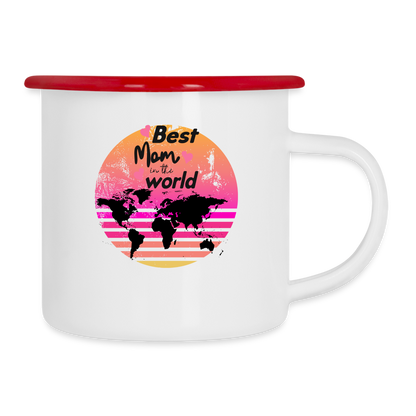 Emaille-Tasse - Best Mom in the world - Weiß/Rot