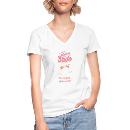 Klassisches Frauen-T-Shirt mit V-Ausschnitt - Team Bride - weiß