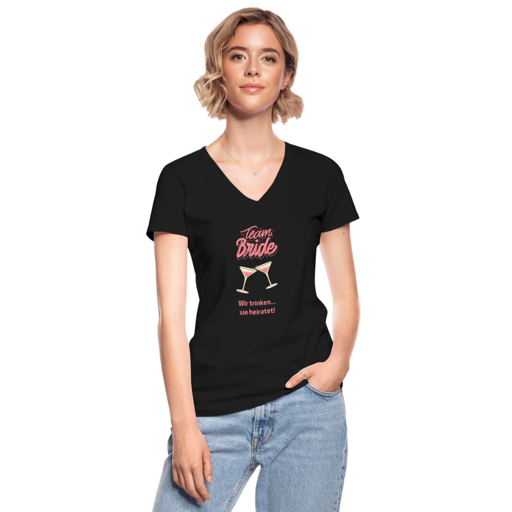 Klassisches Frauen-T-Shirt mit V-Ausschnitt - Team Bride - Schwarz